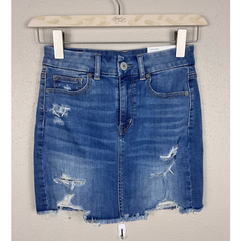 NWT American Eagle Curvy High Rise Super Stretch Jean Skirt Womens Size 4